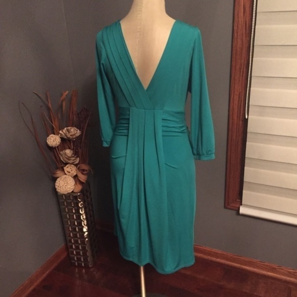 BCBGMAXAZRIA Pleated V-Cut Fitted Party Dress - Picture 3 of 6